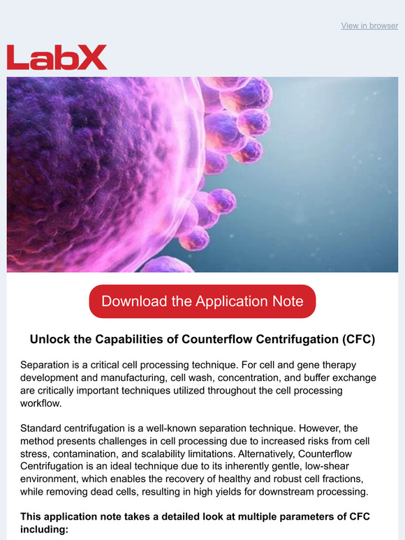 LabX Explore Counterflow Centrifugation (CFC) for Cell Processing