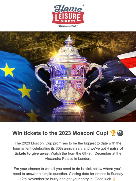 Home Leisure Direct 🏆🎱 Win tickets to the 2023 Mosconi Cup! Milled