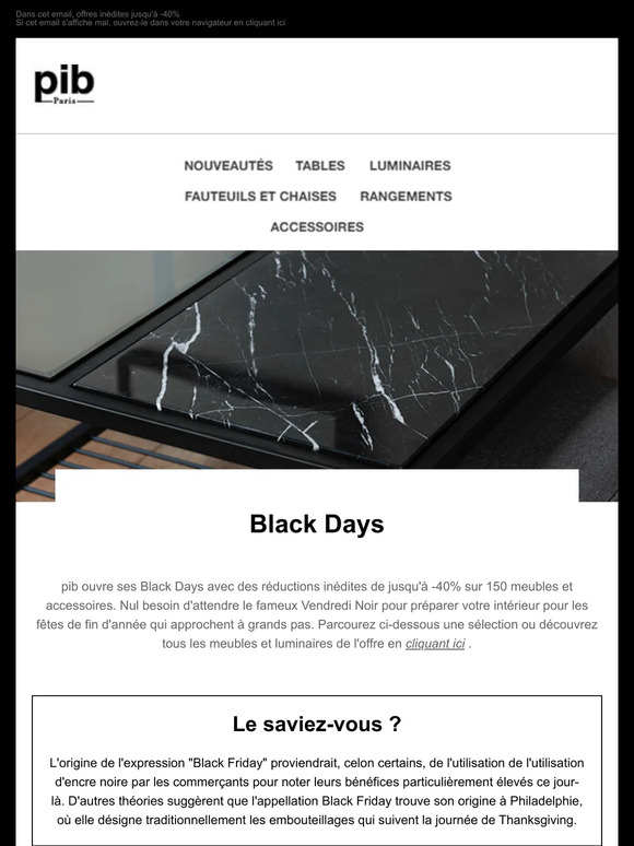 Jusqu'à -40% de remise pendant les Black Days
