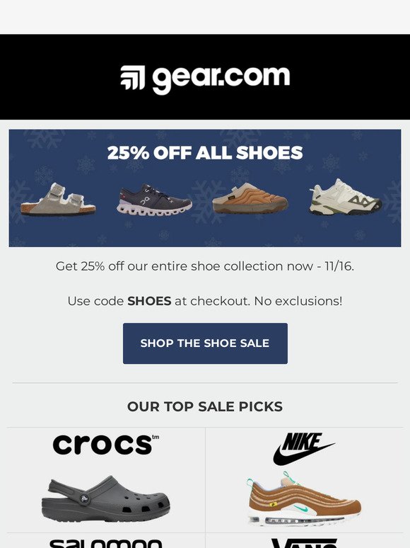 25% Off ALL Shoes! Limited time only.