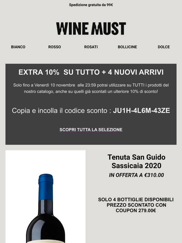 ULTIMO GIORNO⚡4 NUOVI ARRIVI  + COUPON 10% SU TUTTO 💣 Sassicaia, Ornellaia, Dom Perignon, Cristal