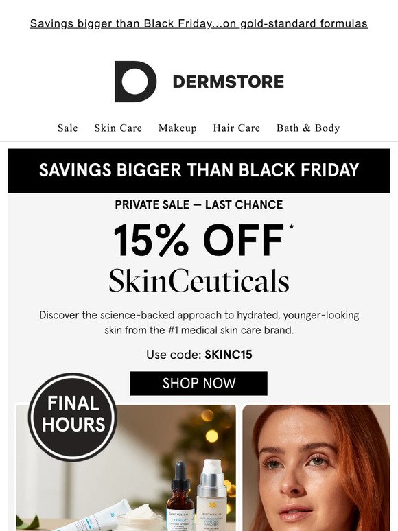 Final hours: 15% off SkinCeuticals — save more than Black Friday