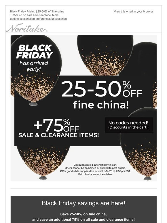 Black Friday Prices Now! 25-75% Off Fine China and More