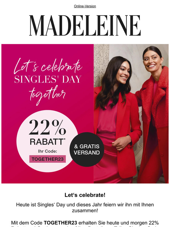 Singles‘ Day Together – 22% Rabatt und Versandkostenfreie Lieferung sichern!