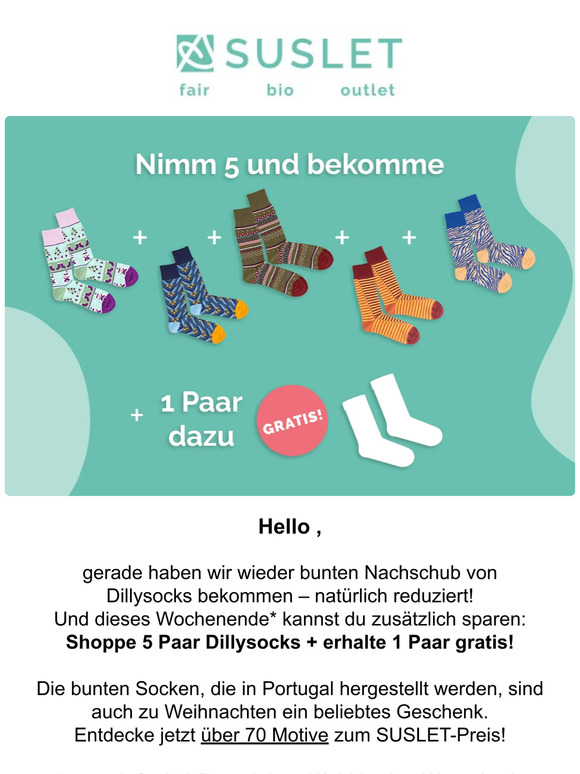 Nimm' 5 + 1 Paar gratis 🧦 Dillysocks Spar-Deal