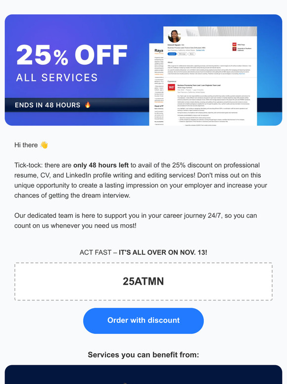 ⏰ Tick-tock: 25% OFF resumes & more expires in 48 hours!