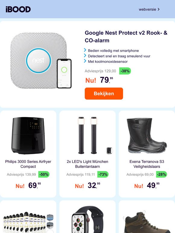 Google Nest Protect v2 Rook- & CO-alarm -38% | Philips 3000 Series Airfryer Compact -50% | 2x LED's Light München Buitenlantaarn -73%