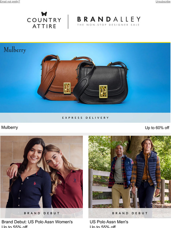 Mulberry, Brand Debut US Polo Assn, Lacoste, Schoffel, Country Boutique and Ted Baker Express