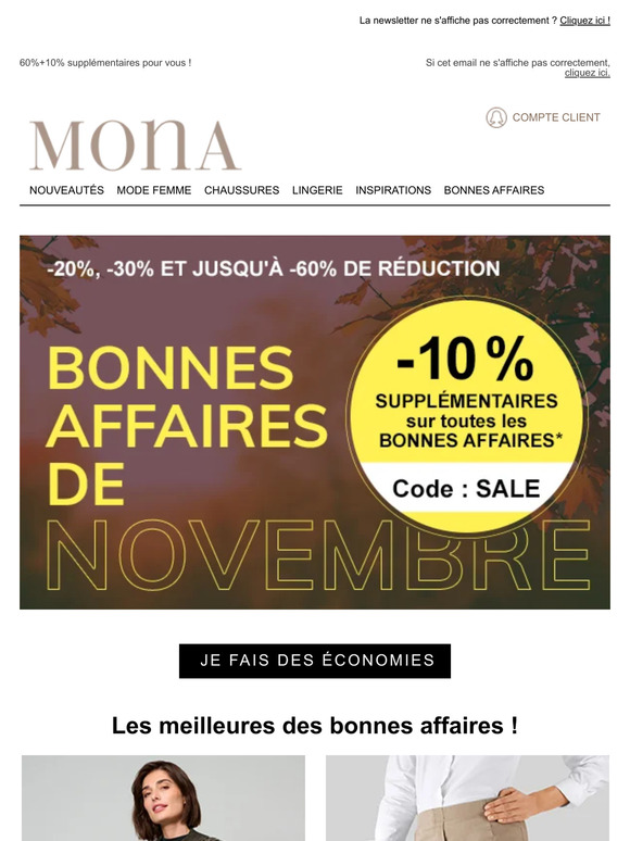 -10% de réduction supplémentaire sur les BONNES AFFAIRES