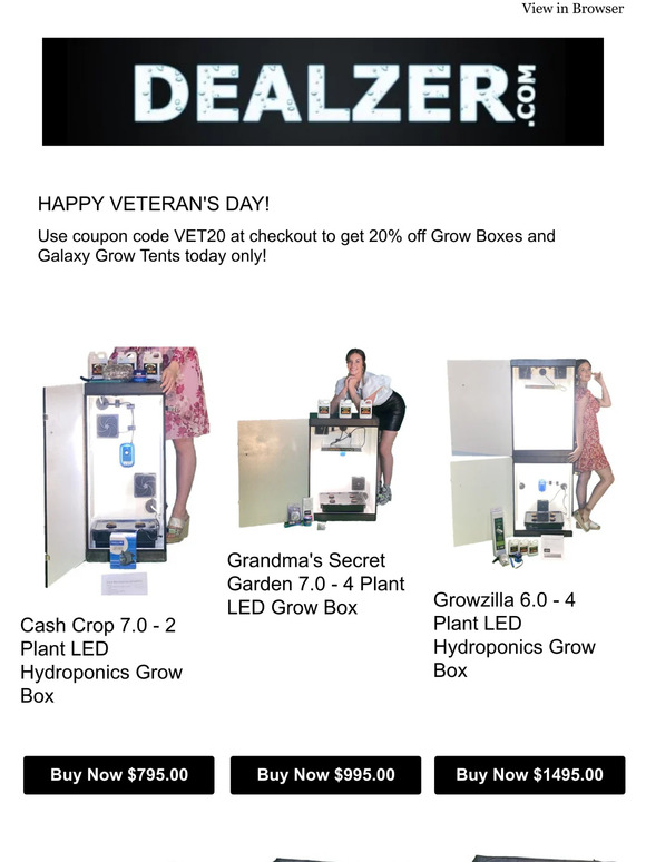 Dealzer Hydroponics Veterans Day 20% Off Sale (Vets20)