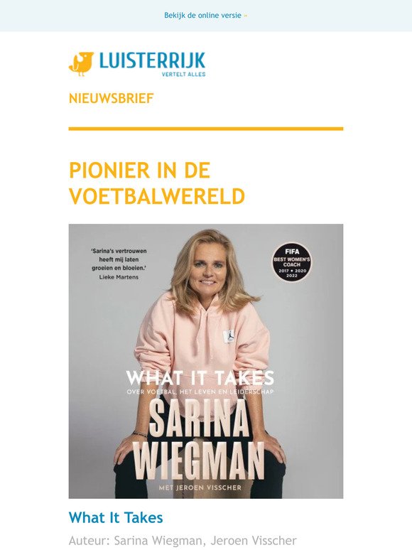 Sarina Wiegman over haar voetbalcarrière | Eindelijk! Atlas, het slot van De Zeven Zussen | Kortingsacties Friese Boekenweek | Is het voor een cijfer?