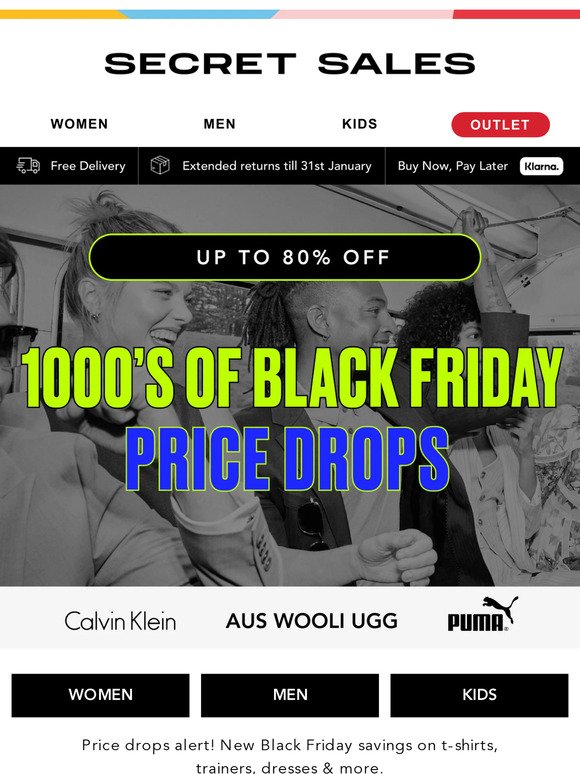 Big brands! Now up to 80% off PUMA, Calvin Klein, Aus Wooli Ugg...