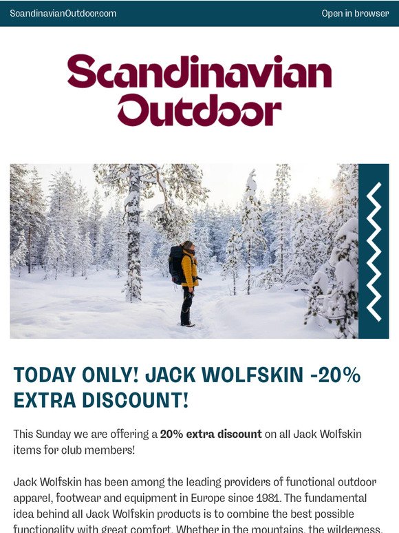 ScandinavianOutdoor.com NO: Today Only! Jack Wolfskin -20% Extra Discount!