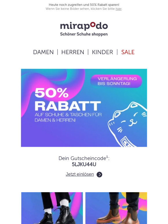 NUR NOCH HEUTE: 50% Rabatt auf Taschen & Schuhe für Damen & Herren