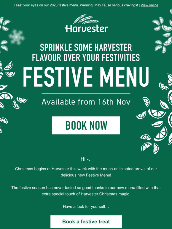 Harvester Table Booking It's here! Harvester's Festive Menu 🎄 Milled