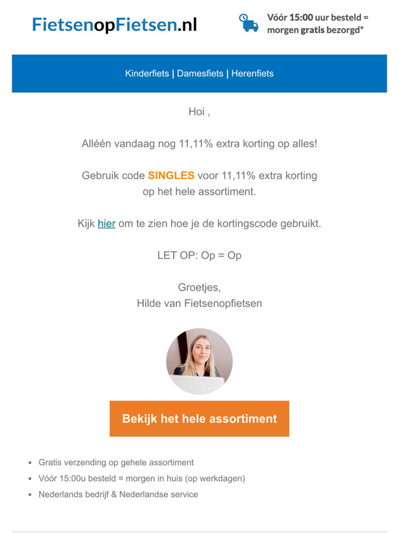 Alléén vandaag nog 11,11% extra korting op alles!