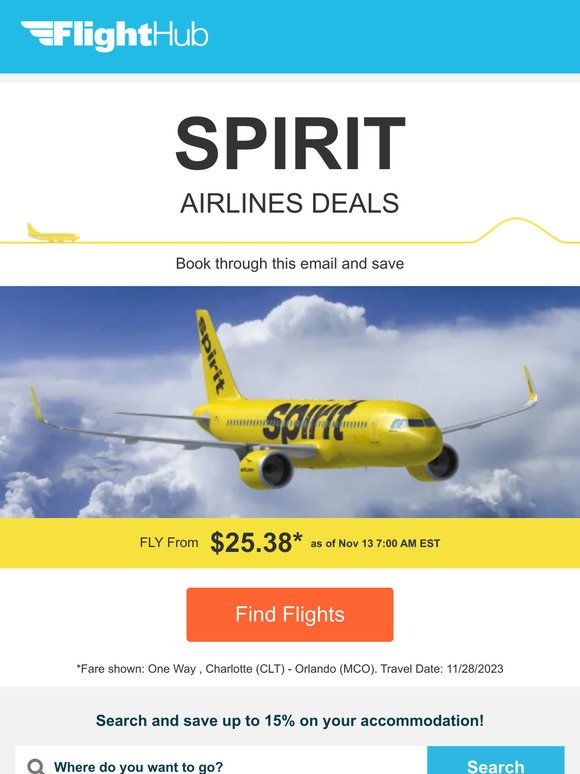 ✈ Spirit Airlines from $25.38!