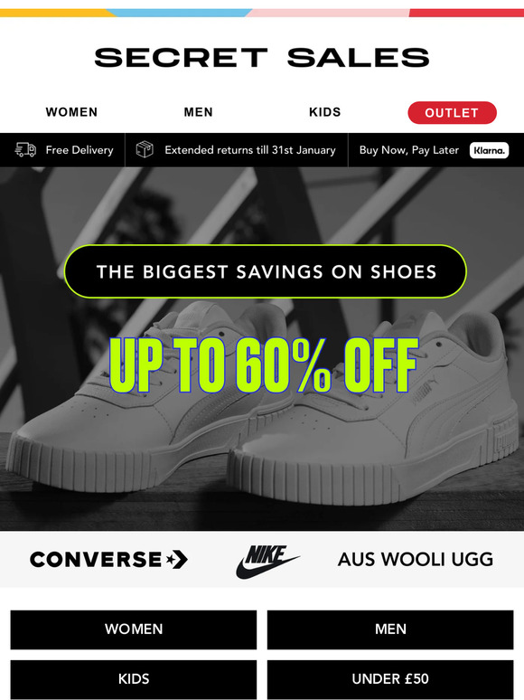 Up to 60% off your new solemates! Nike, adidas, Converse & more.