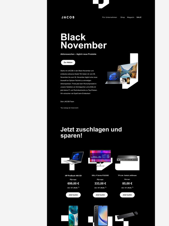 Black November bei JACOB - Täglich wechselnde Angebote 🛒🏷️