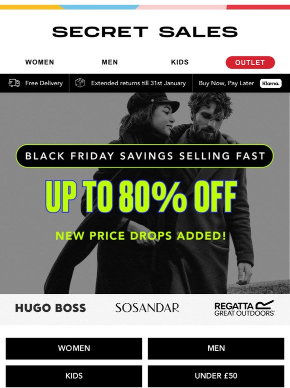 Black Friday SAVINGS! Up to 80% off coats, trainers, tracksuits...