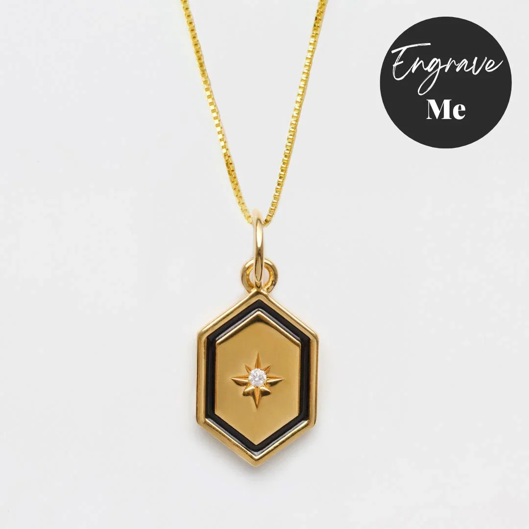 Image of Hexagon Diamond Star Set Engravable Pendant Necklace