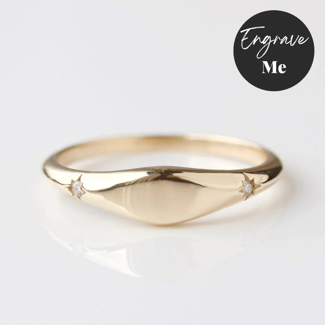Image of Star Set Diamond Signet Ring