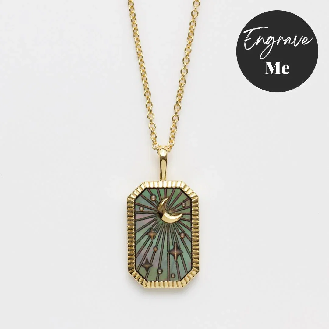 Image of Black Mother Of Pearl Tarot Card Engravable Necklace