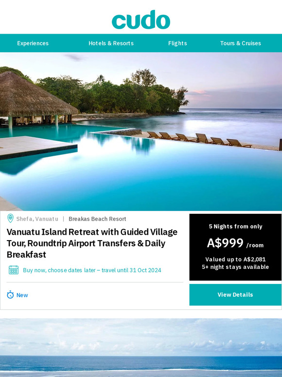 South Pacific Islands are calling from $799. Choose from Vanuatu, Fiji & Cook Islands