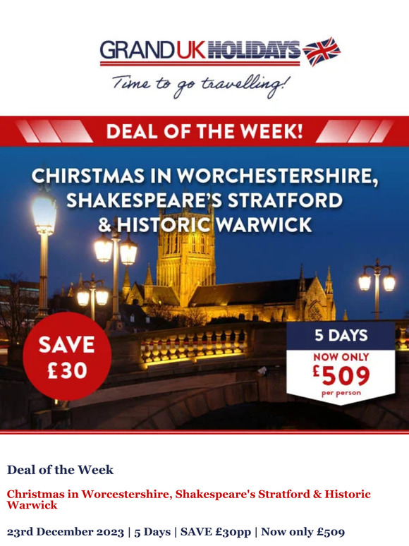 Grand UK Holidays: Christmas in Worcestershire including Shakespeare's ...