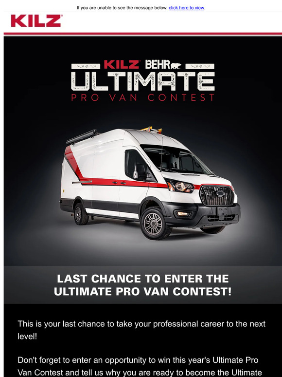 Last Chance to Enter the KILZ Pro Van Contest