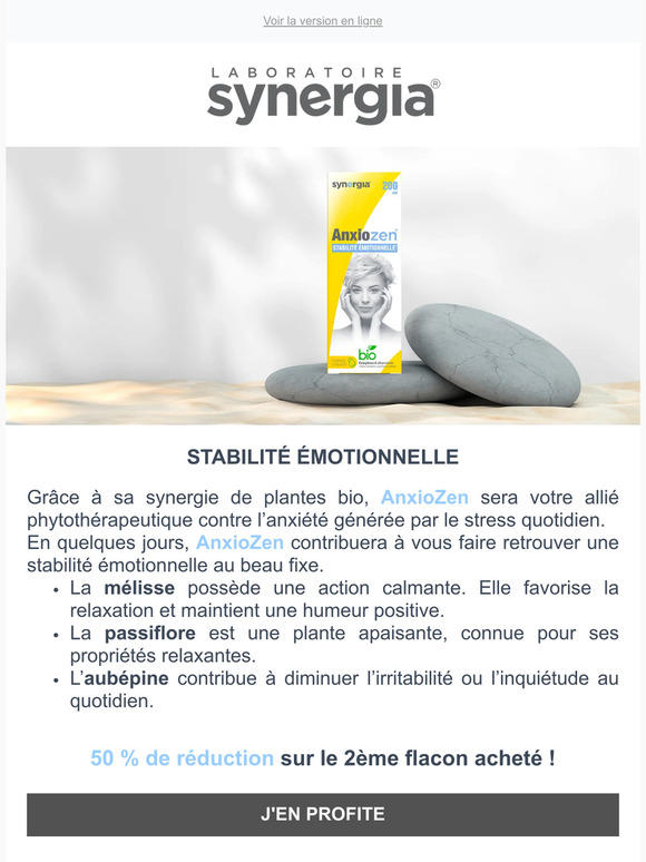Profitez de 50 % de réduction sur le deuxième flacon d'AnxioZen acheté !