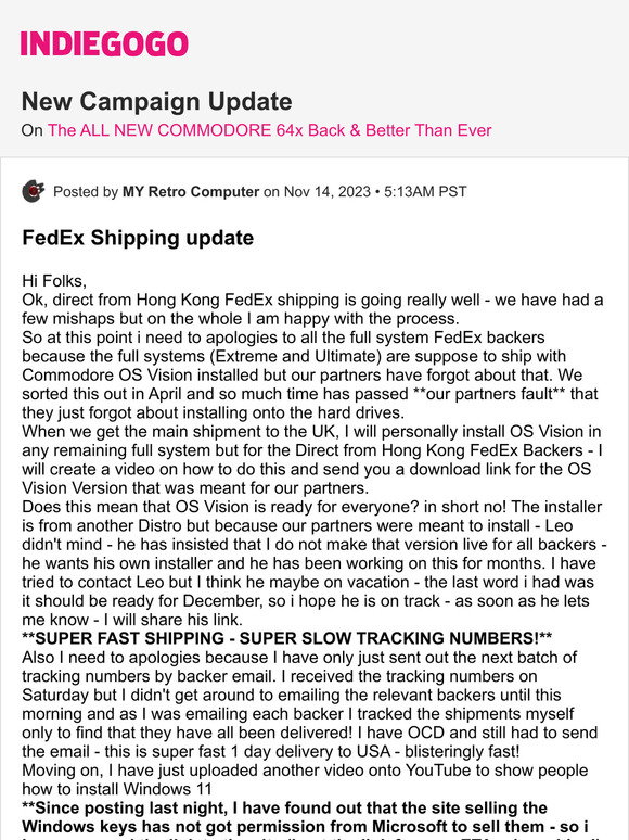 Indiegogo: 📢 Update #26 from The ALL NEW COMMODORE 64x Back & Better ...