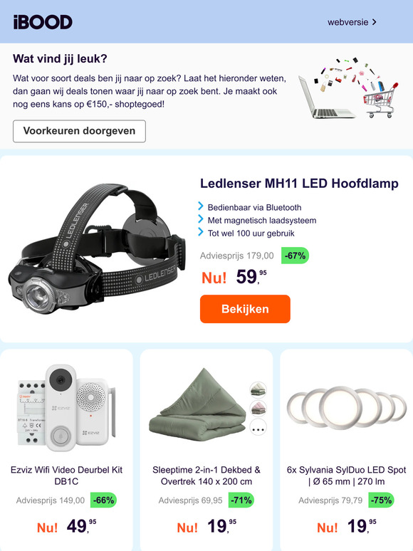 Ledlenser MH11 LED Hoofdlamp -67% | Ezviz Wifi Video Deurbel Kit DB1C -66% | Sleeptime 2-in-1 Dekbed & Overtrek 140 x 200 cm -71%