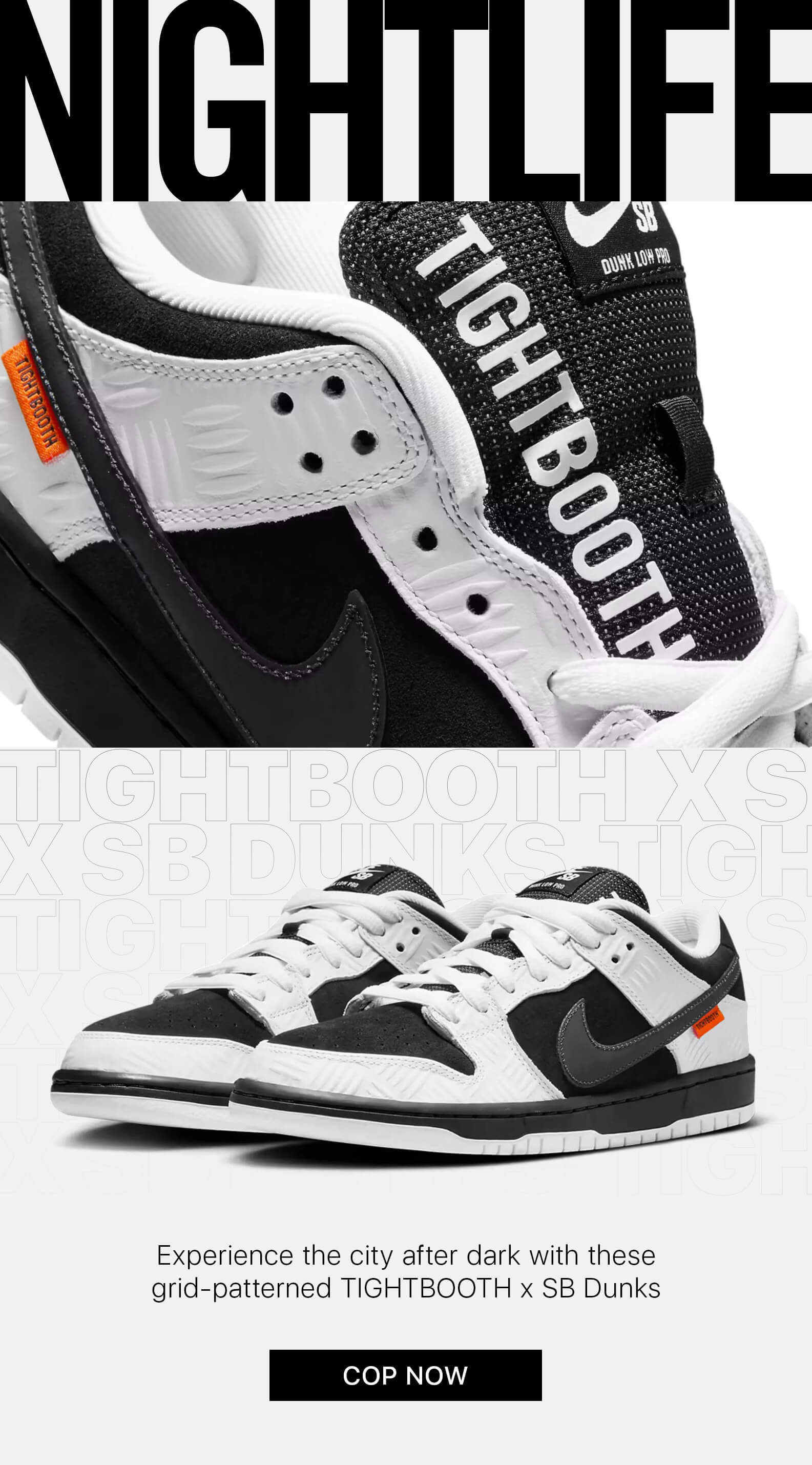 Experience the city after dark with these grid-patterned TIGHTBOOTH x SB Dunks