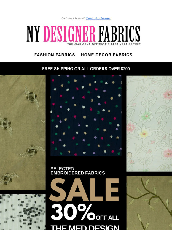 30% off Selected Embroidered Fabrics