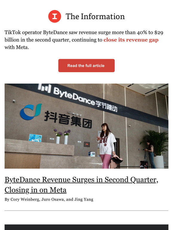 theinformation Exclusive ByteDance Revenue Surges in Second Quarter