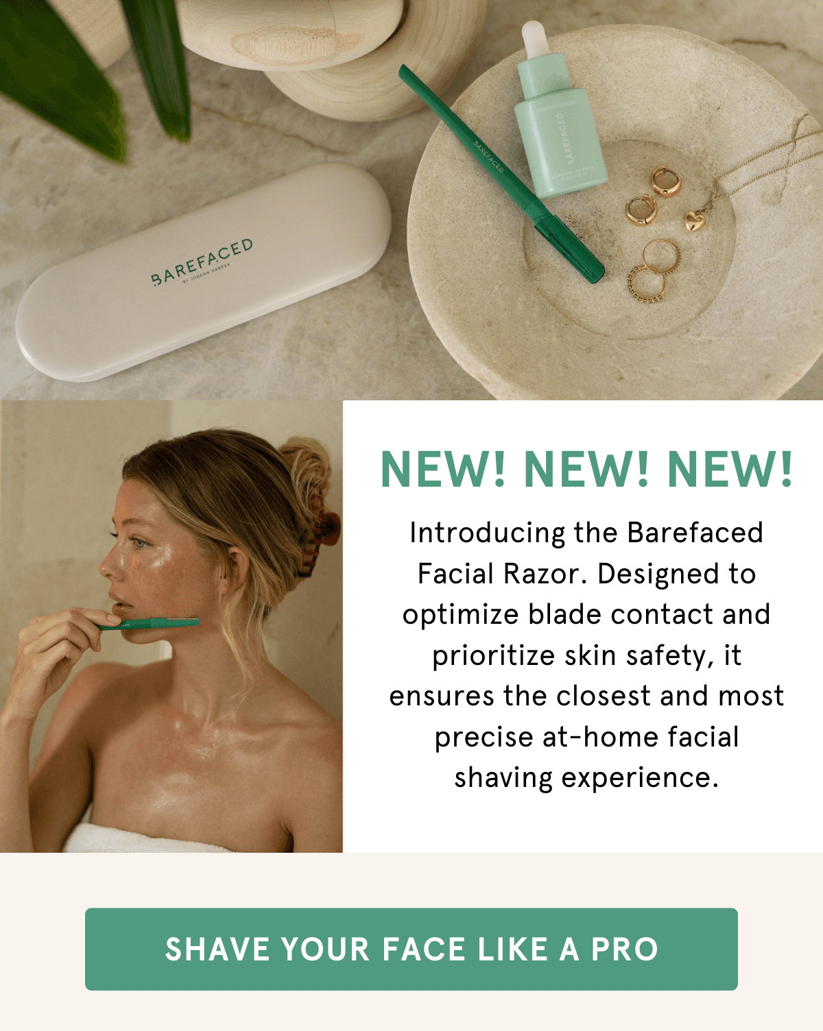 Introducing the Barefaced Facial Razor. Designed to optimize blade contact and prioritize skin safety, it ensures the closest and most precise at-home facial shaving experience.