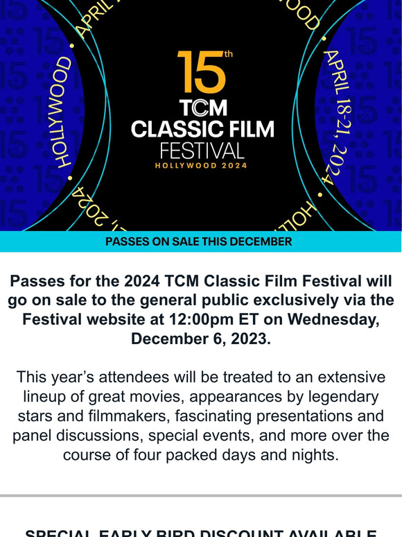 Turner Classic Movies Festival News Passes on Sale December 6 for the