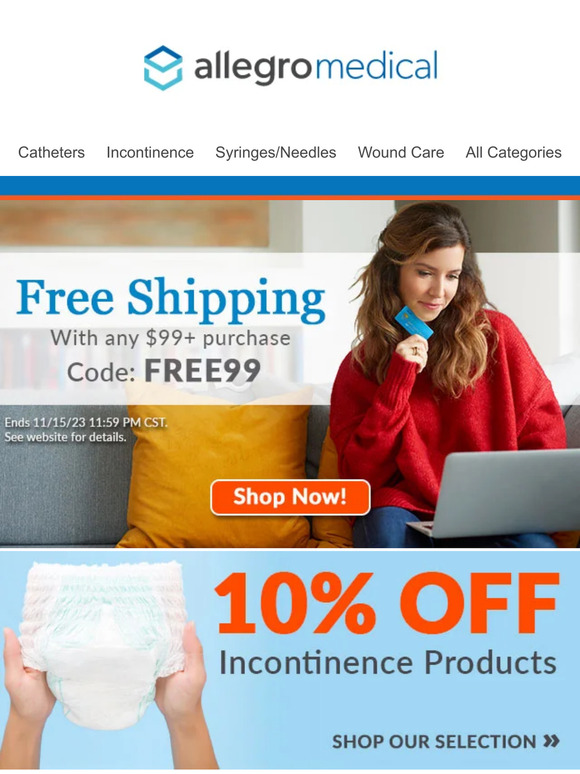 10% OFF Incontinence Products + Free Shipping