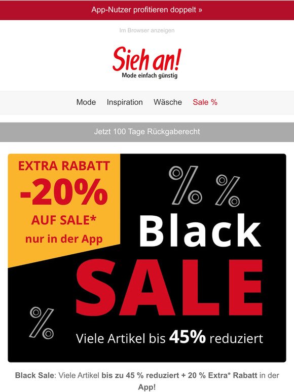 Black Sale: Bis zu 45% Rabatt + Extra 20% in der App! 💰​