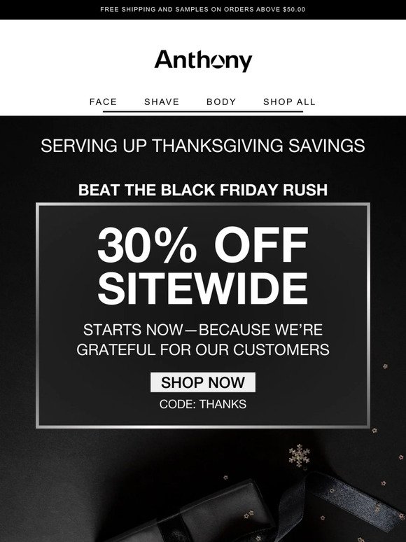30% off sitewide: Pre-Black Friday deals are on.