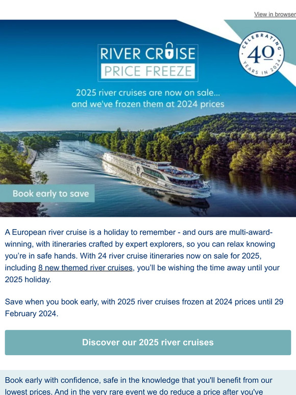 RIVIERA TOURS LTD Now on sale 2025 & NEW themed river cruises 🎨🍷🌺🎵