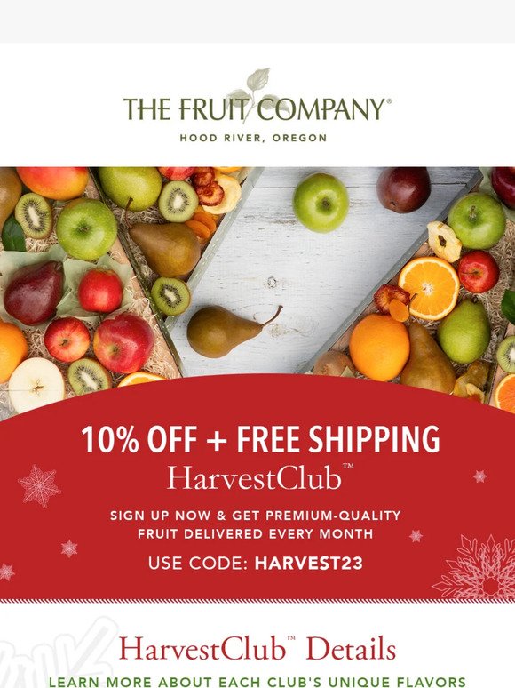 🍐 HarvestClub Cheer: Save 10% + Enjoy Free Shipping