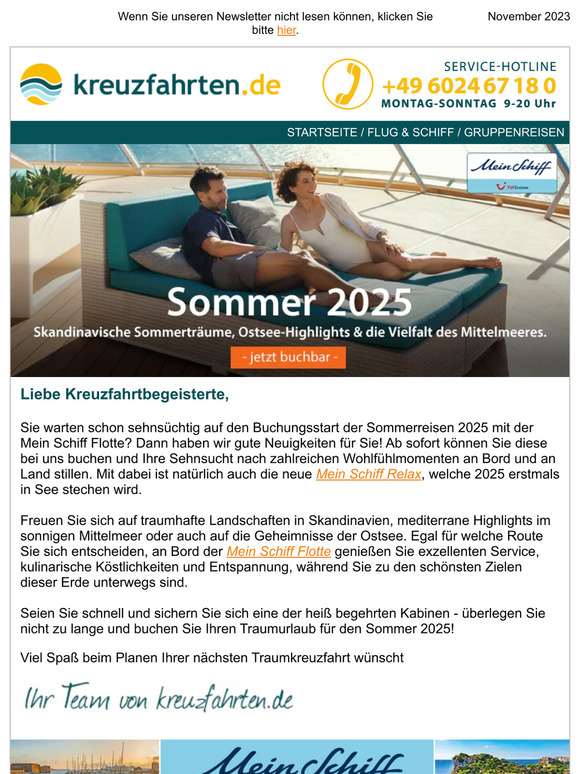 Kreuzfahrten.de Jetzt buchen Mein Schiff Buchungsstart Sommer 2025