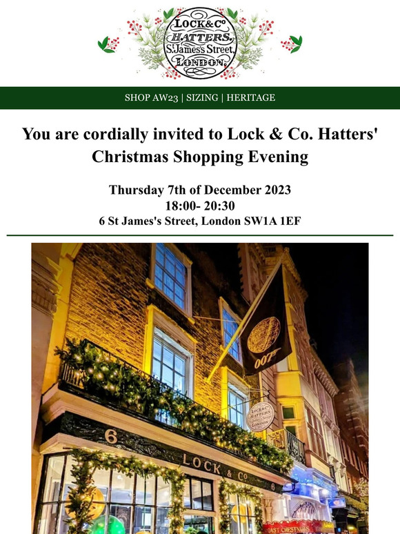 You are cordially invited to the Lock & Co. Christmas shopping event.