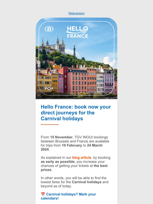 France: TGV INOUI tickets for Carnival are now available