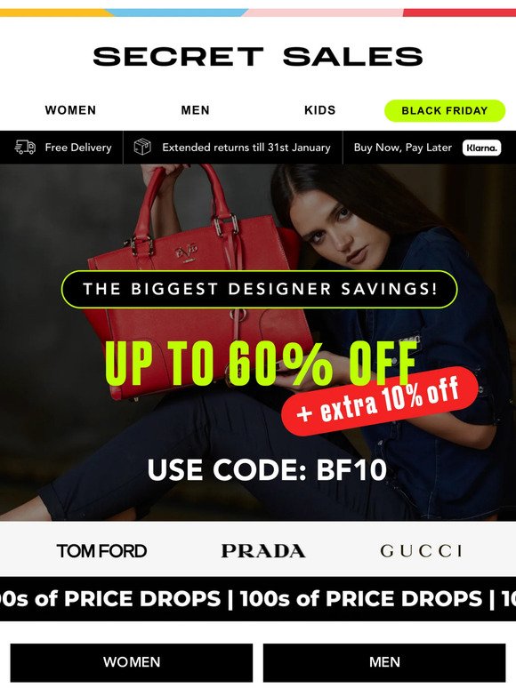 DESIGNER brands up to 60% off + Extra 10% off!  Black Friday prices on BOSS, Prada...