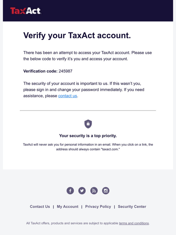 Your TaxAct.com verification code