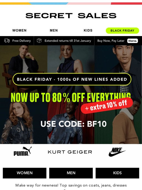 Black Friday! Up to 80% off + EXTRA 10% OFF coats, trainers, tracksuits...