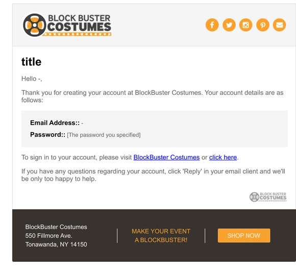 Thanks for Registering at BlockBuster Costumes